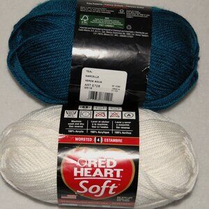 Red Heart Soft 2 Skeins, Worsted #4, Teal & White